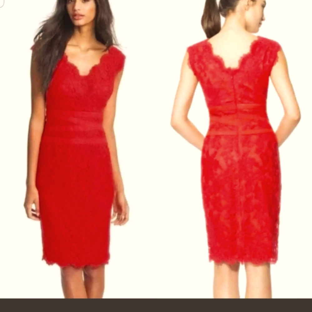 TADASHI SHOJI RED DRESS GOWN SIZE 4 BROCADE MIDI SLIMMING SILK KNEE LENGTH SKIRT